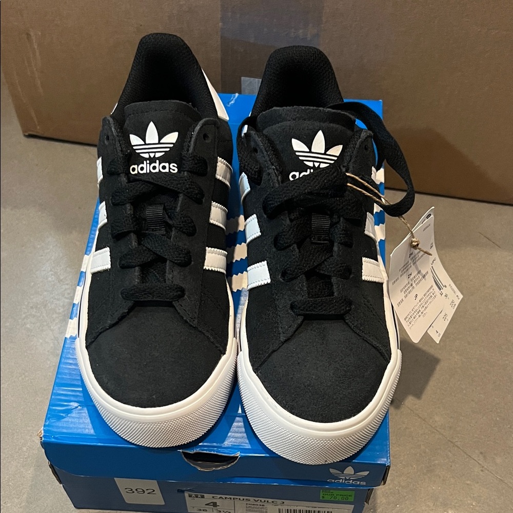 Adidas Campus VULC J Kids Black and White Sneakers